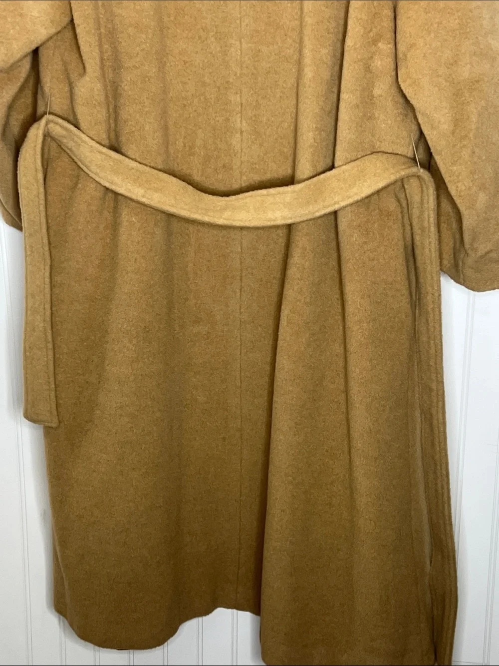 Womens Camel Belted Trench Coat with Notched Collar